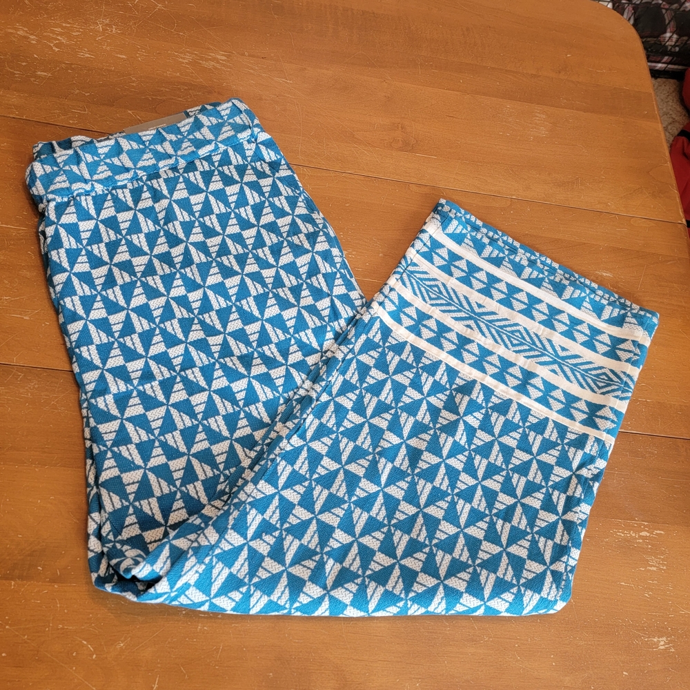 Soft Surroundings Narah Wide Leg Palazzo Pant Blue & White Geometric Print 1X